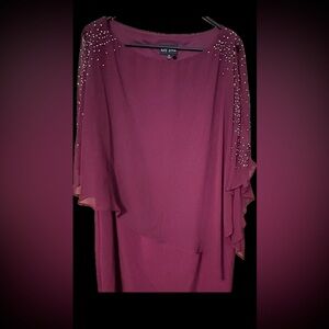 Elegant burgundy sheer dress with beaded embellishments